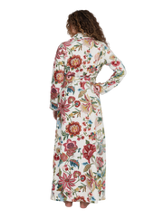 Terry Wrap Long Belted Bathrobe With Floral