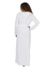 Terry Wrap Long Waffle Textured Belted Bathrobe With Hood White