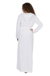 Terry Wrap Long Waffle Textured Belted Bathrobe With Hood White