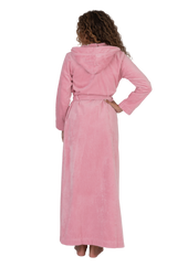 Terry Wrap Long Belted Bathrobe With Hood Pink