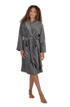 Terry Wrap Short Belted Hoodie Bathrobe with Piped Trim Gray