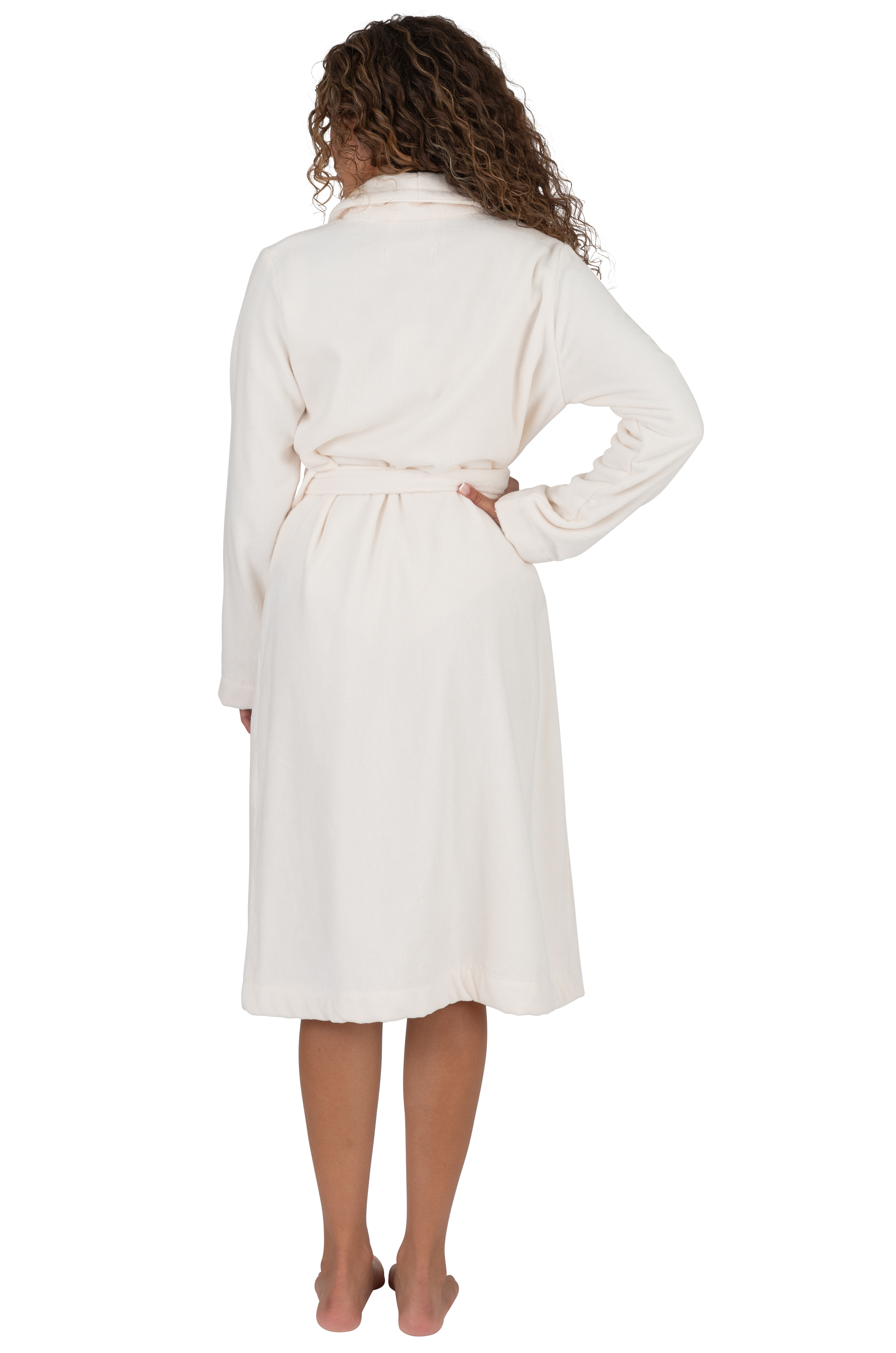 Terry Wrap Short Belted Bathrobe Ivory
