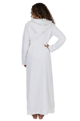 Terry Wrap Long Belted Bathrobe With Hood White