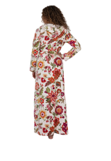 Terry Wrap Long Belted Bathrobe With Hood Floral