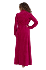 Terry Wrap Long Waffle Textured Belted Bathrobe With Shawl Collar Raspberry
