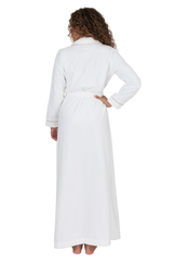 Long Terry Wrap Belted Bathrobe with Piped Trim White Mocha