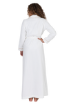 Long Terry Wrap Belted Bathrobe with Piped Trim White Mocha