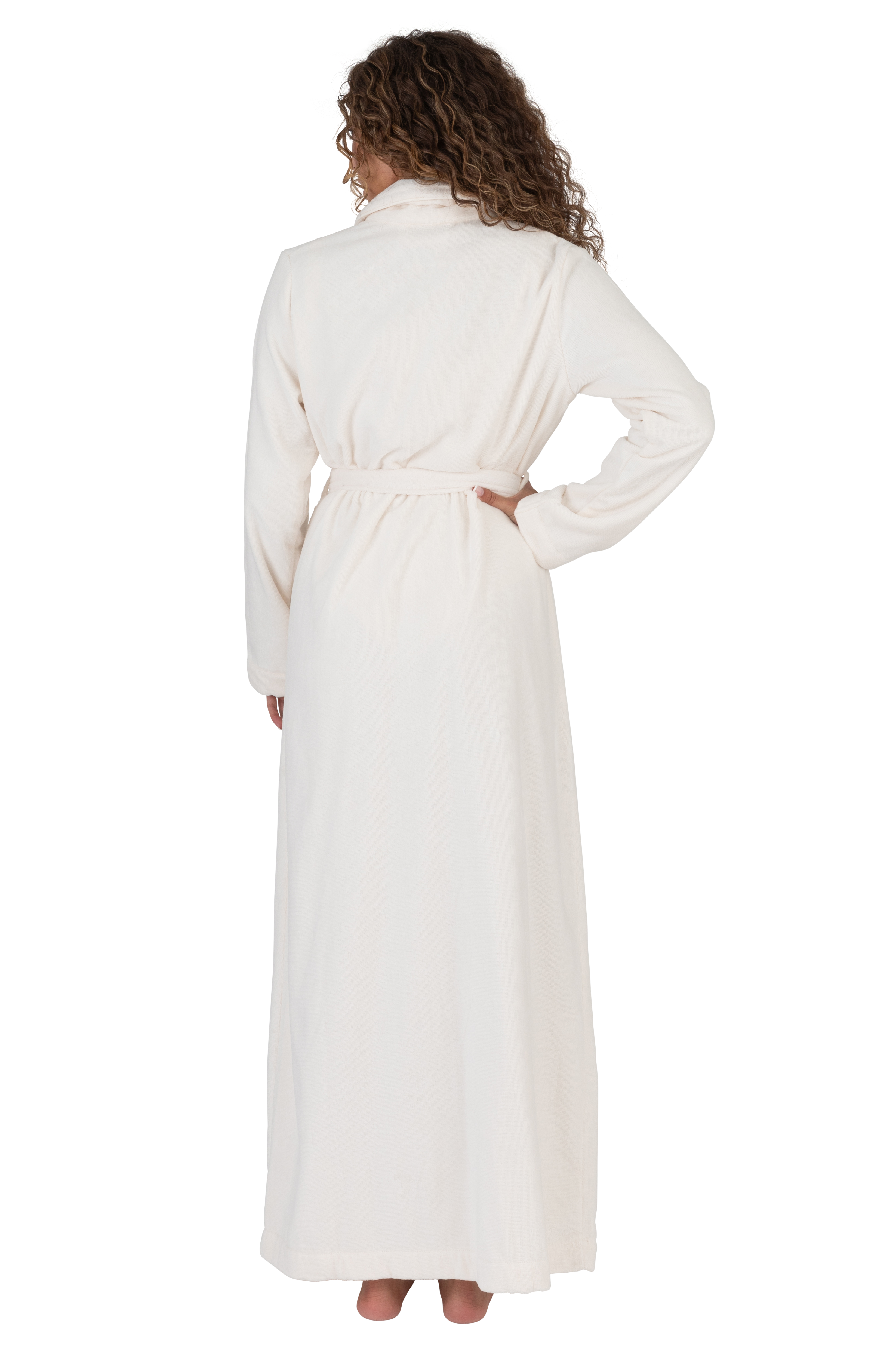 Terry Wrap Long Belted Bathrobe Ivory