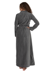 Terry Wrap Long Belted Bathrobe with Piped Trim Gray