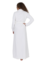 Terry Wrap Long Geometric Belted Bathrobe With Shawl Collar White