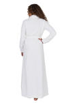 Terry Wrap Long Geometric Belted Bathrobe With Shawl Collar White