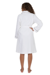 Terry Wrap Short Belted Bathrobe with Contrast Piped Trim White Gray