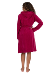 Terry Wrap Short Belted Hoodie Bathrobe with Piped Trim Raspberry