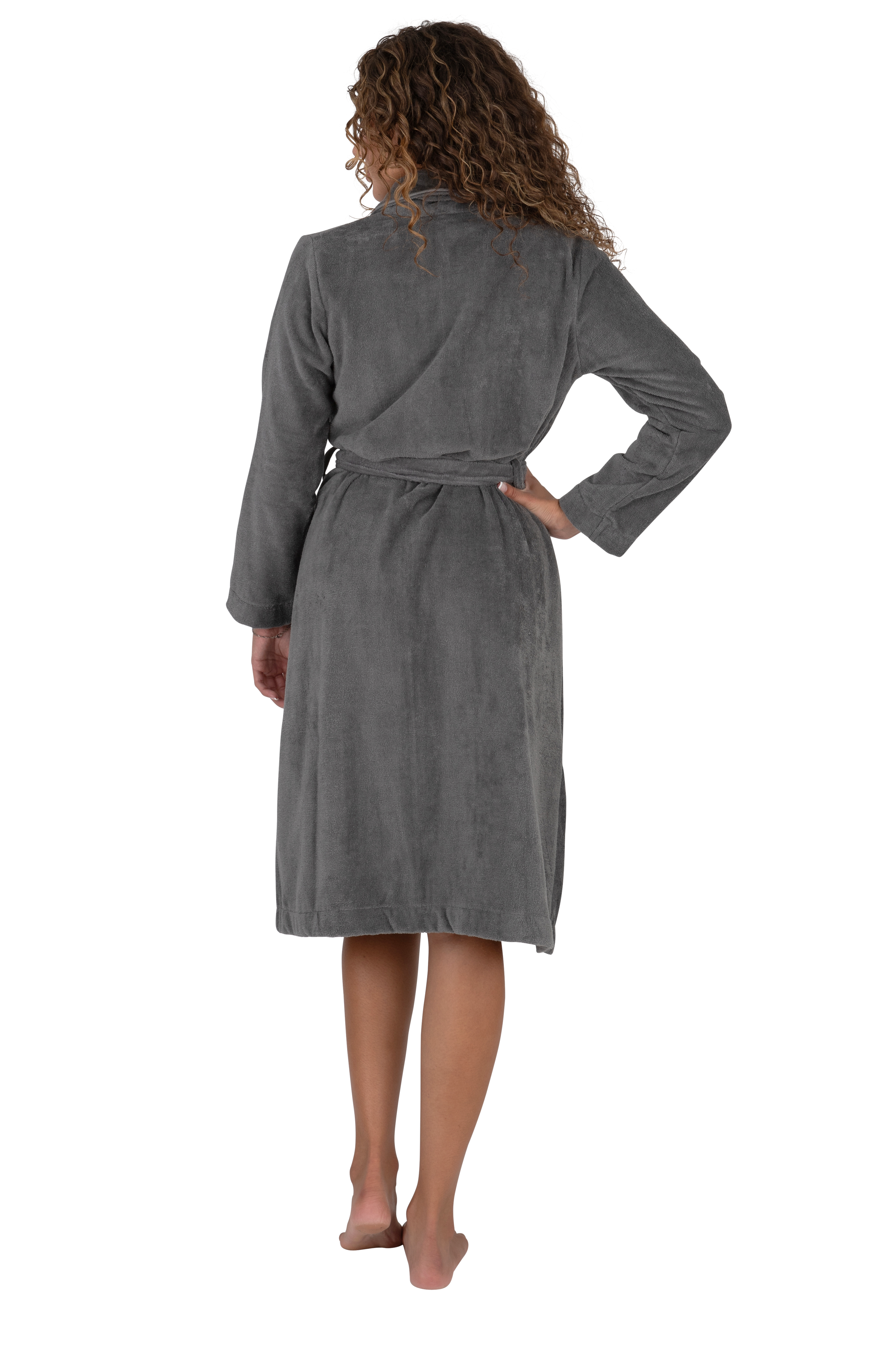 Terry Wrap Short Belted Bathrobe Gray