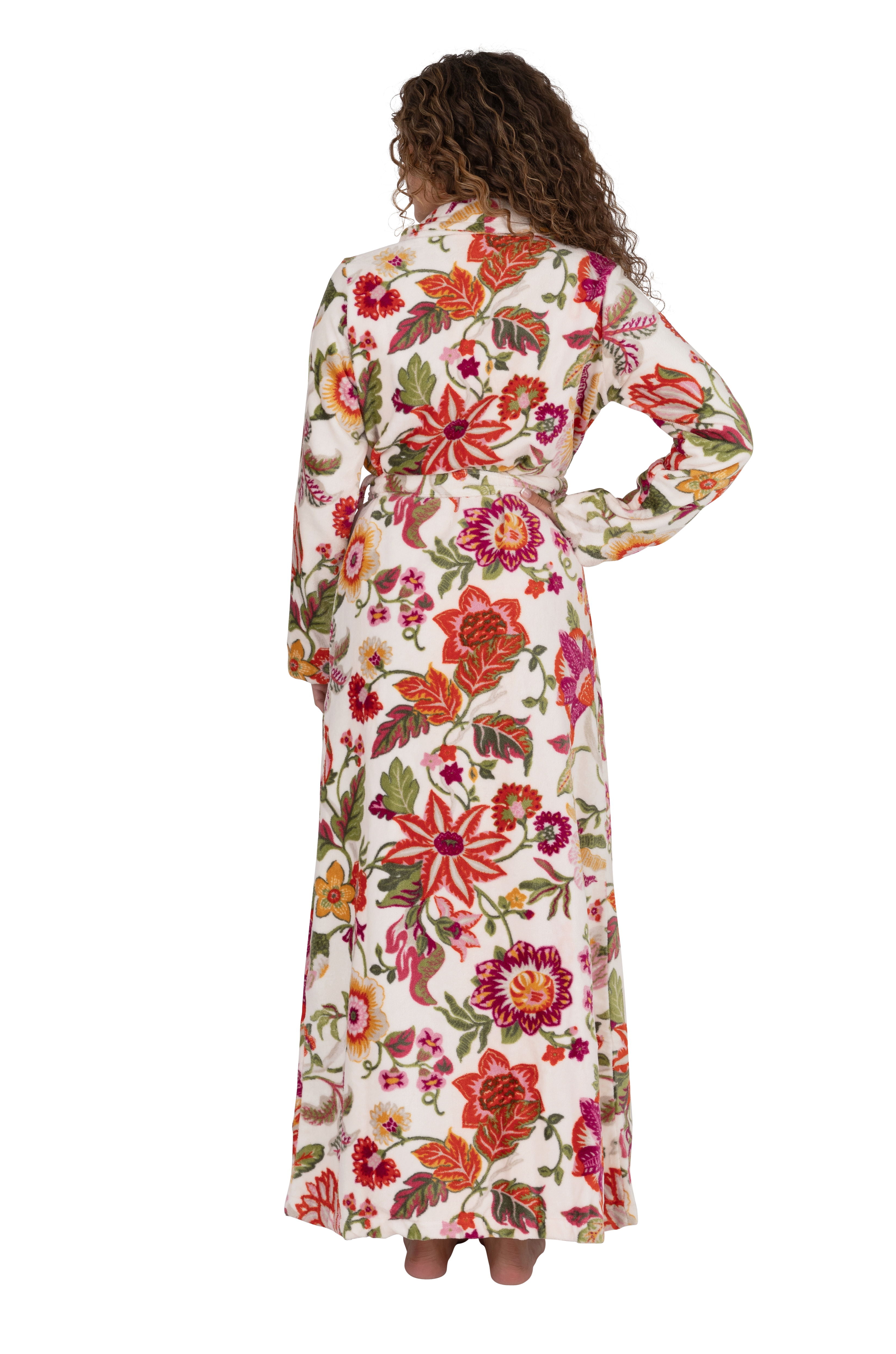Long Terry Wrap Belted Blossom Floral Bathrobe