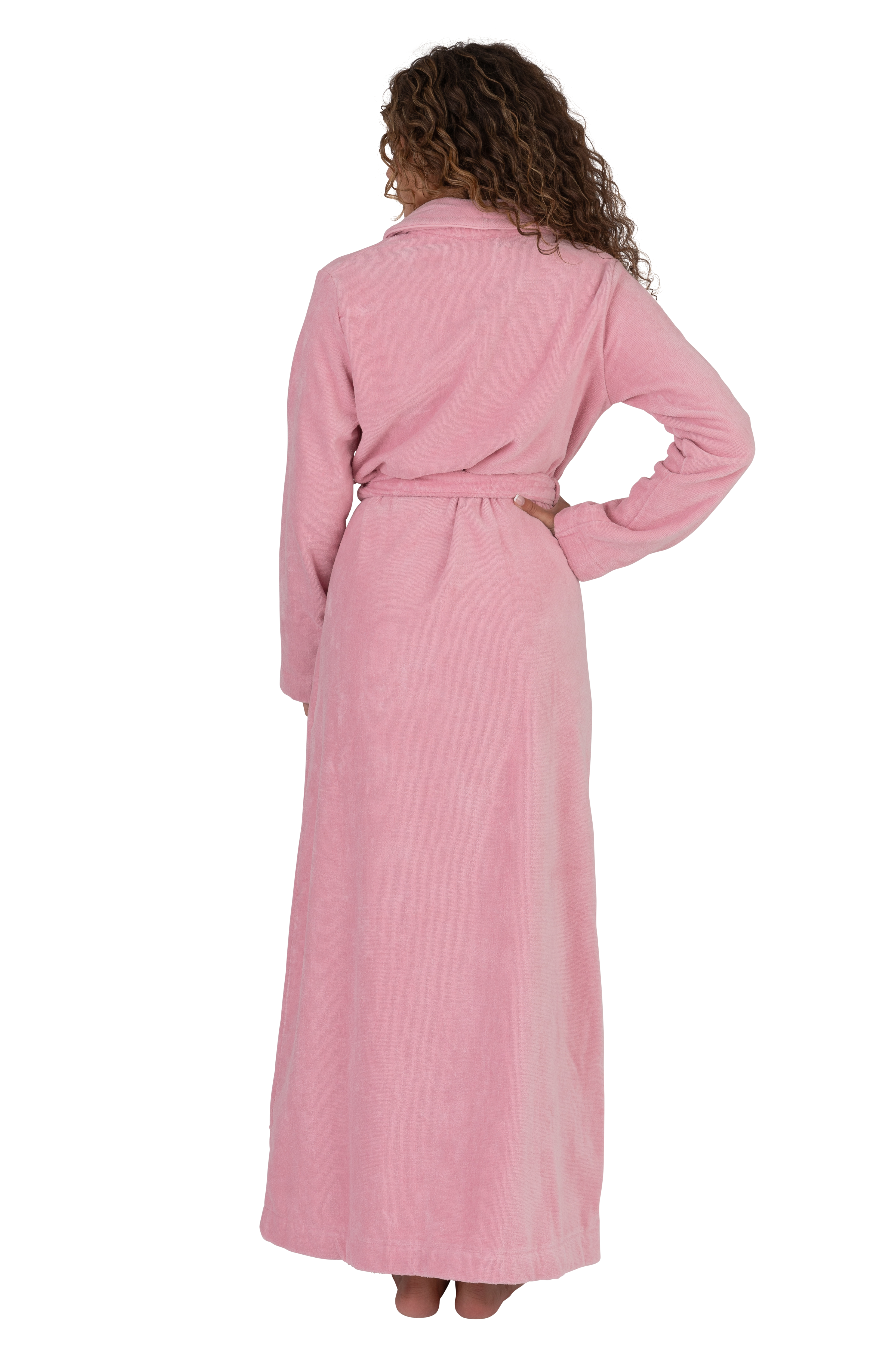 Terry Wrap Long Belted Bathrobe Pink