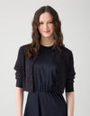 Satin Sleeveless Elastic Waist Maxi Crew Dress Navy