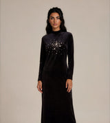 Black Velvet Crystal Burst Maxi Dress