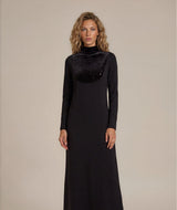 Black Crystal Velvet Bib Maxi Dress