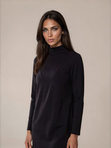 V-Detail Mock Neck Maxi Dress