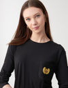 Exposed Seam Nightgown with Gold Crest Appliqu?? Black