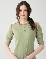 Button Nightgown with Stitched Seams Olive Stripe