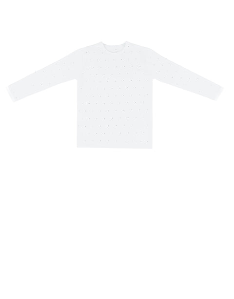 Kids Long Sleeve Crew Neck Shell with Studs White - MUST BE PURCHASED WITH ROBE