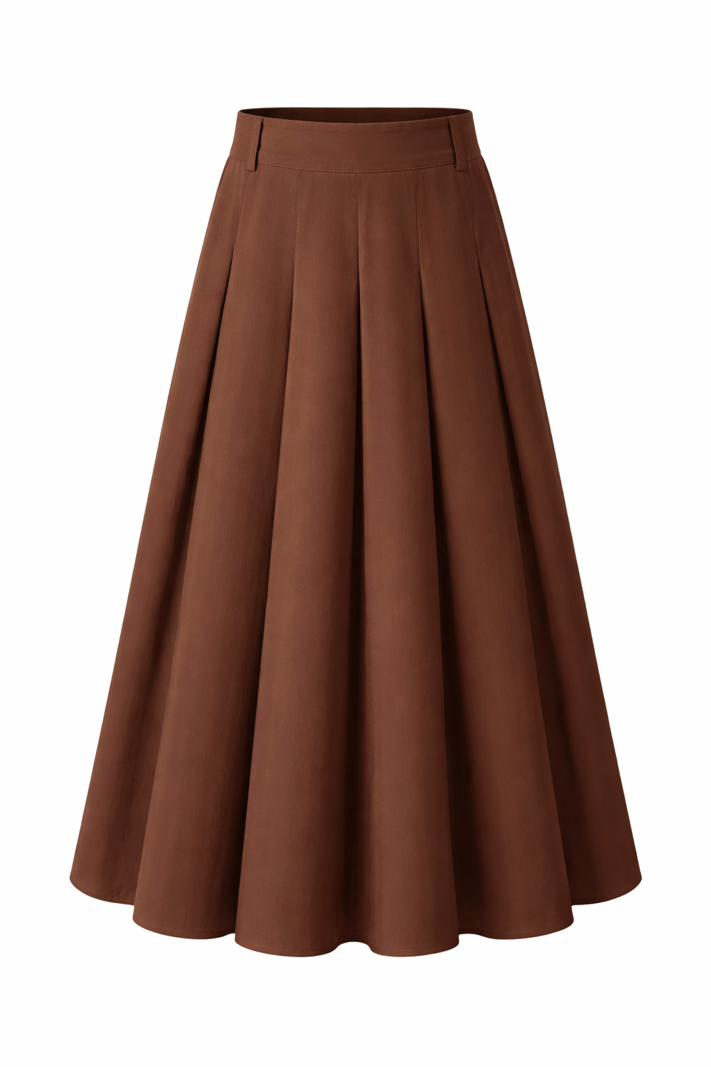 37" Brown Pleated A-Line Midi Skirt