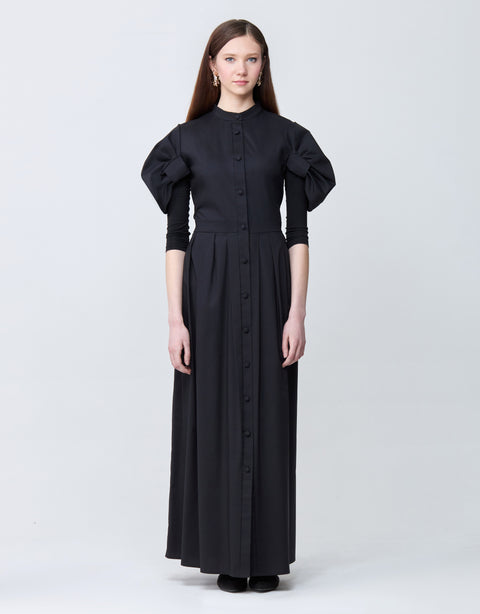 Cotton Poplin Maxi Dress Shabbos Robe with Cinched Puff Sleeves