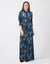 Crushed Velvet Maxi Dress Shabbos Robe With Button Placket Teal Multi