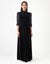 Velvet Back Zip Maxi Dress Shabbos Robe with Ruched Tneck and Contrast Sleeves