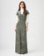Crushed Velvet Mock Wrap Maxi Jumper Shabbos Robe with Side Button Gray Mini Print