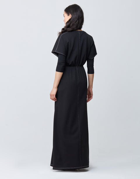 Jersey Vneck Maxi Dress Shabbos Robe with Contrast Stitching