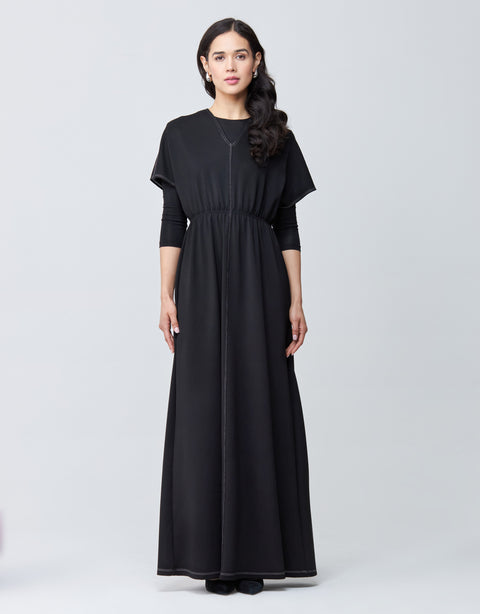 Jersey Vneck Maxi Dress Shabbos Robe with Contrast Stitching