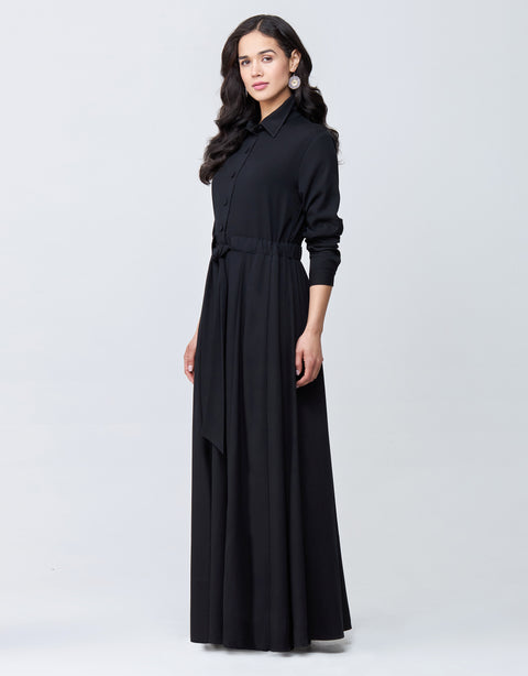 Rayon Maxi Dress Shabbos Robe Shirtdress with Enclosed Tie Belt
