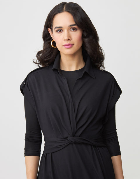 Rayon Twist Waist Maxi Dress Shabbos Robe with Shirred Back Detail