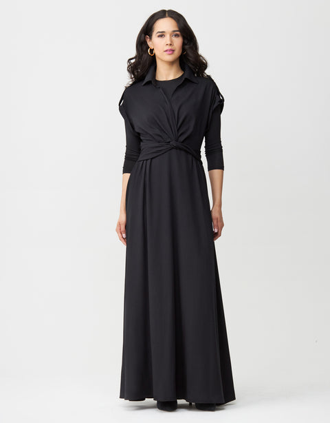 Rayon Twist Waist Maxi Dress Shabbos Robe with Shirred Back Detail
