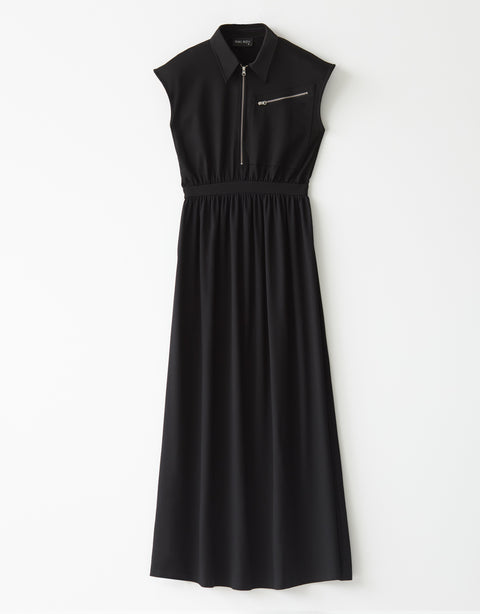 Combination Jersy and Rayon Sleeveless Maxi Dress Shabbos Robe with Zipper Trim Black