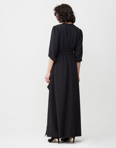 Elastic Waist Long Sleeve Lined Maxi Dress Shabbos Robe with Ruffled Skirt