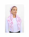 Monochrome Pink Floral Classic Pre-Tied Headscarf with Velvet Grip