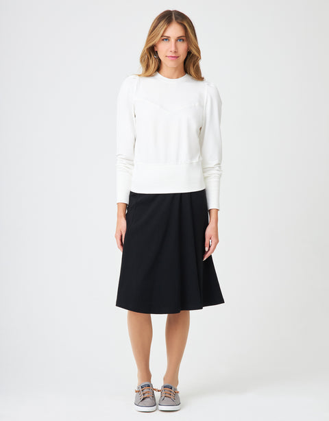 27" - 29" Lined Elastic Waist Soft Woven Linen Blend Aline Skirt Black