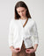 Ribbed Vneck Cardigan with Contrast Asymmetrical Stripe Ivory Tan