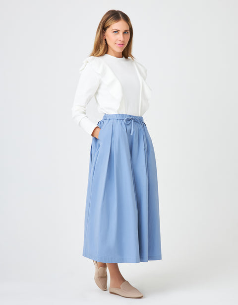 33" Elastic Waist Poplin Pleat Skirt with Drawstring Bow Light Blue