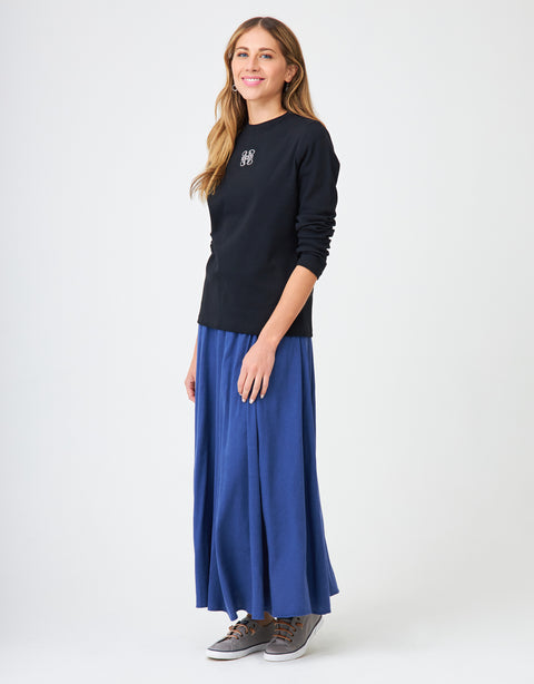 34" Lined Elastic Waist Soft Woven Linen Blend Aline Skirt Ceil Blue