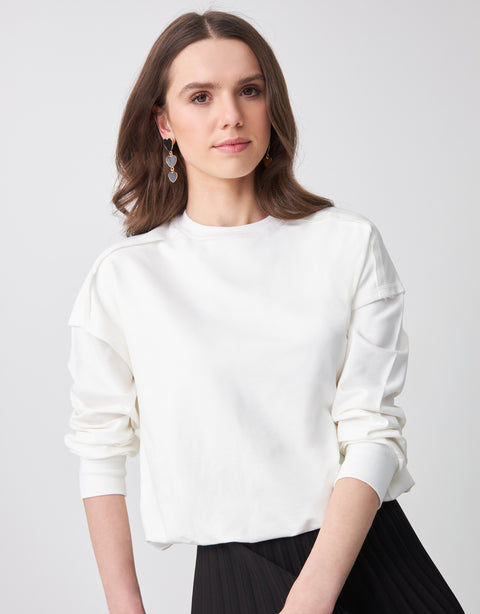 Raw Edged Jersey Bubble Crew Top Ivory