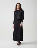 38" Basic Elastic Waist Aline Jersey Skirt Black