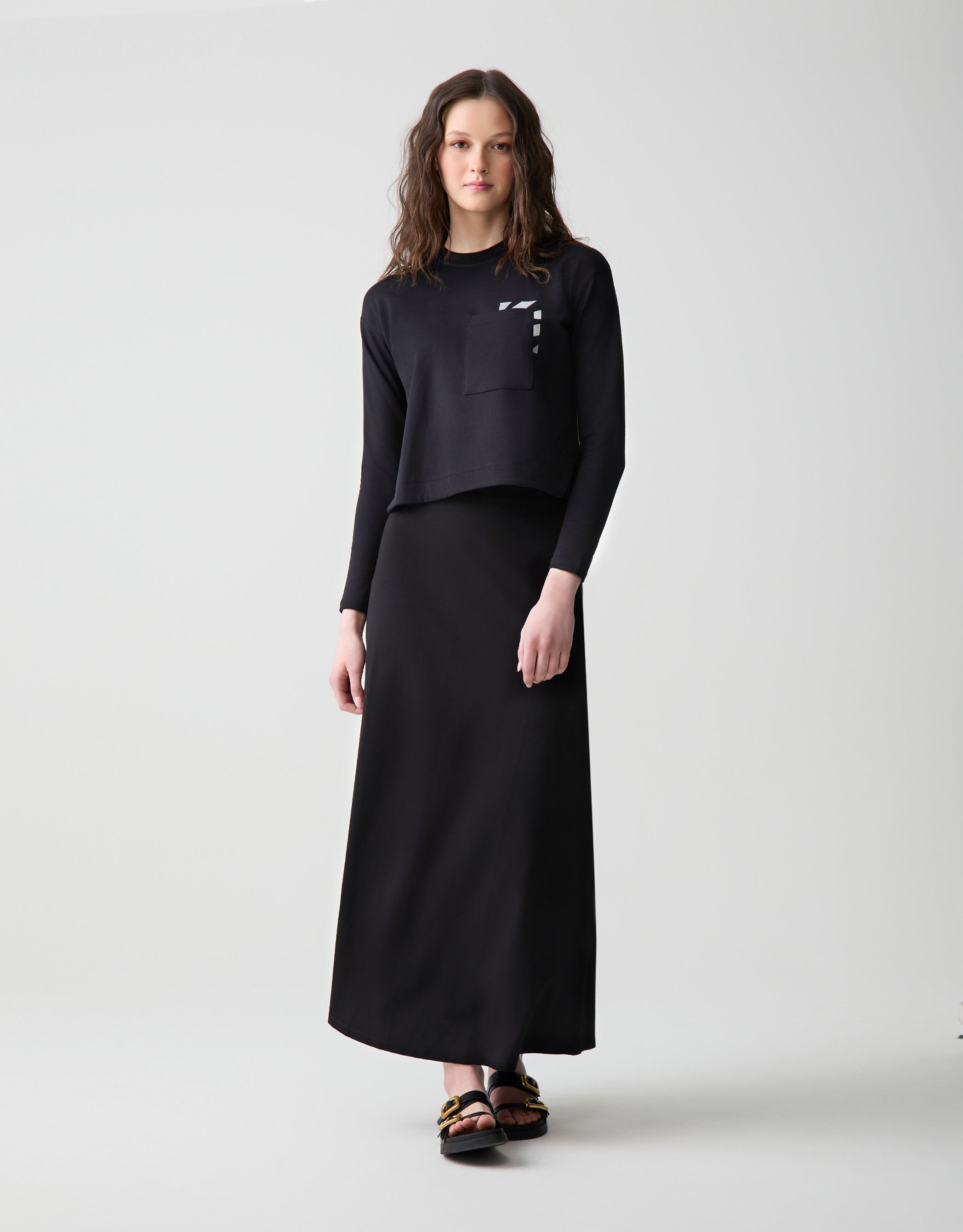 38" Basic Elastic Waist Aline Jersey Skirt Black