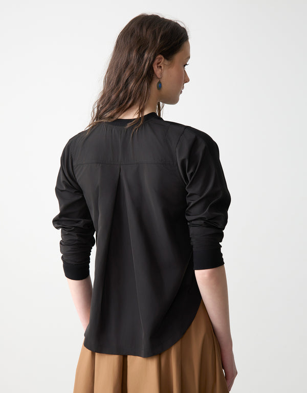 Poly Back Top with Jeweled Crest Appliqué Black