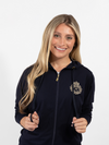 Zippered Hoodie with Embroidered Logo Motif Navy