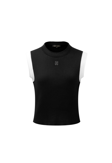 SleevelessRibbed Vest With Logo Black